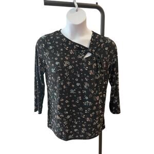 NINE WEST, SIZE L, BLACK, 3/4 SLEEVE, FLORAL TOP